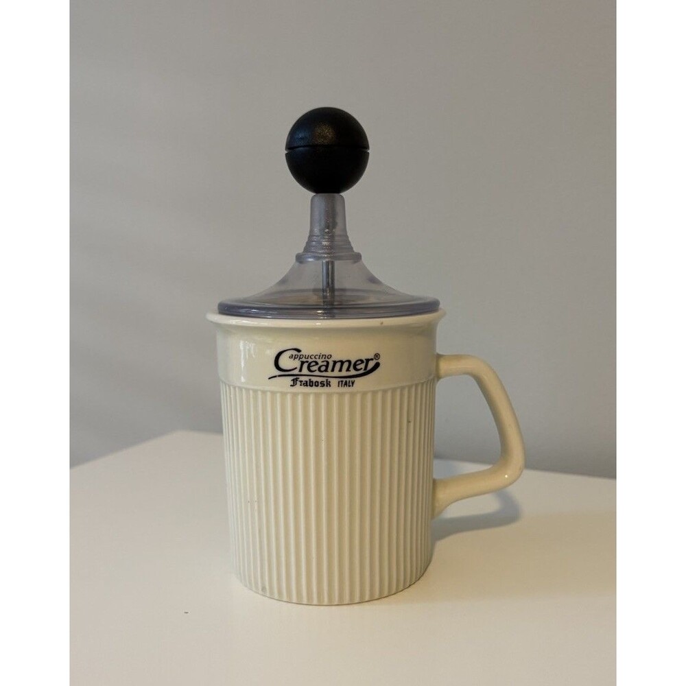 Frabosk Cappuccino Creamer Manual Frother Porcelain Mug Made in Italy Vintage